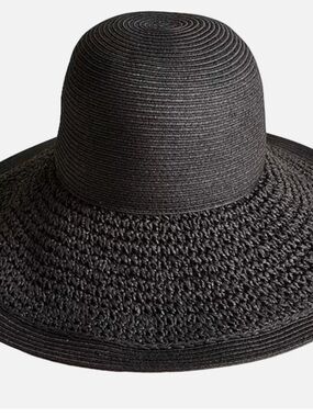 J. Crew Black Wide-Brim Straw Hat
